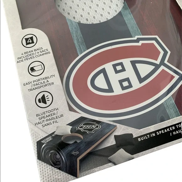 Montreal Canadiens Stripe Design Desktop Cornhole Game Set with built in speaker - Picture 2 of 4